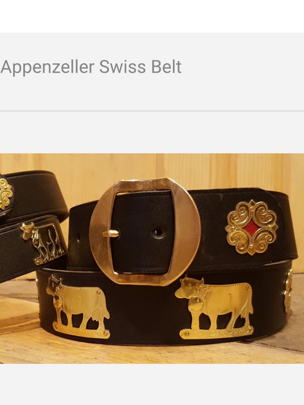 Black Swiss Appenzeller Belt with Gold Cow Motifs by Alpen Schatz